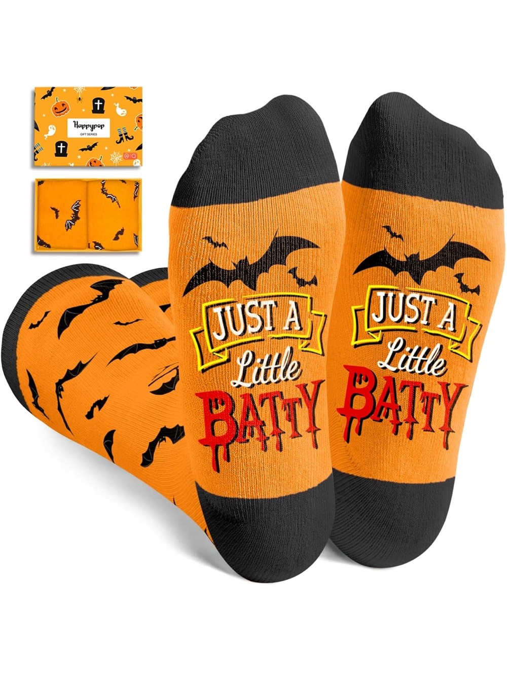 HAPPYPOP Halloween Ghost Bat Gifts - Scary Spooky Horror Knee High Socks XL